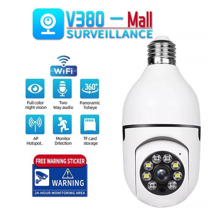 【READY STOCK】 V380 Pro WIFI CCTV IP Bulb Camera Two Ways Audio IR Night ...