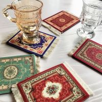 Persian Mini Woven Rug Mat Mousepad Retro Style Carpet Pattern Cup Laptop PC Mouse Pad With Fring Home Office Table Decor Craft