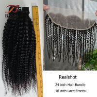 1 Bundle Kinky Curly Human Hair Weft ลูกไม้ปิดด้านหน้า10-40นิ้วสีธรรมชาติ Remy ผมสาน Extension Bobbi Collection