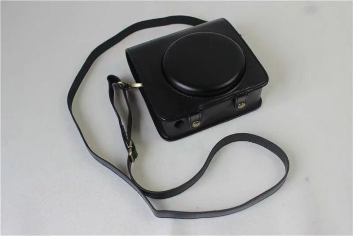 เคสป้องกันกระเป๋ากล้องสีน้ำตาล-หนัง-pu-สีดำพร้อมสายคล้องสำหรับกล้องฟิล์มสำเร็จรูป-sq6สี่เหลี่ยมของ-fujifilm-instax