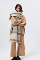 Winter Scarf Women Cashmere Warm Pashmina Beige Stripes Foulard Female Scarves Wraps Thick Soft Bufanda Tassels Shawl Long Stole