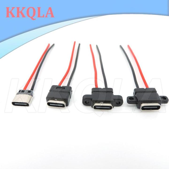 qkkqla-1-2-5pcs-waterproof-usb-type-c-3-1-2-pin-plug-usb-c-female-socket-welding-charging-cable-wire-connector-180-90-for-diy-repair