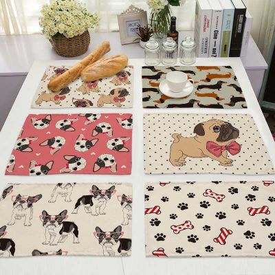 【CC】♚℗❅  Pug Dog Pattern Cotton Dining Table Mats Coaster Bowl Cup Placemat 42x32cm ML0020