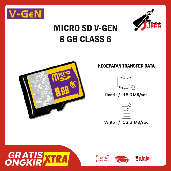 Memory Card VGEN 8GB Class 6 Micro SDHC Full Speed 48 Mbps Memori Hp