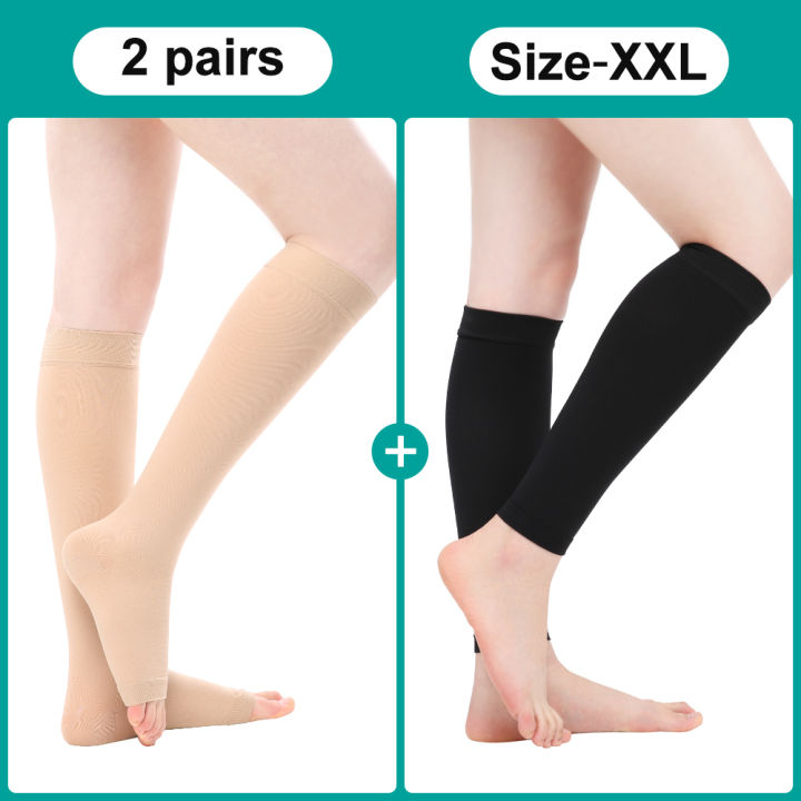 cofoe-ถุงเท้าใส่เตะฟุตบอลยืดหยุ่นถุงเท้ากันกระแทกน่องเปิดนิ้วเท้า-เลกกิ้งน่องระดับ2ถุงเท้าเส้นเลือดขอดที่เท้ายืดหยุ่น23-32-mmhg-ถุงน่องเข่าด้านล่างความดันสำหรับผู้ชายผู้หญิงป้องกันเส้นเลือดขอดที่เท้าล