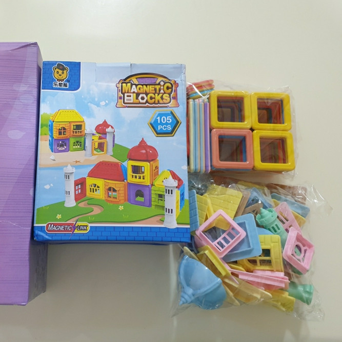 105Pcs Kinder Magnetic Building Blocks Magnet Stacking Set Multicoloured Kit 