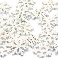 50Pcs 20/25/35มม.สีขาวไม้ Slice Christmas Snowflake Scrapbooking สำหรับคริสต์มาสประดับหัตถกรรม DIY หัตถกรรมตกแต่ง