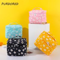 PURDORED 1 Pc Hot Daisy Cosmetic Bag for Women Aterproof Barrel Cylindrical Makeup Bag Travel Toiletry Bag Beauty Case Neceser