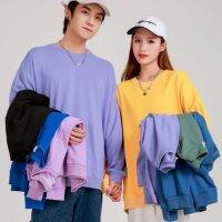 เสื้อสเวตเตอร์คอกลมเปิดไหล่สำหรับผู้หญิงเสื้อเบลเซอร์คอตตอน300G เสื้อสเวตเตอร์สวมหัวทรงหลวมขนาดใหญ่