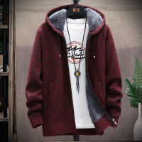 New Retro Mens Jackets Warm Coat Stylish Winter Casual Hooded Knitted Jackets Casual Cardigans Solid Fashion Thick Overcoat