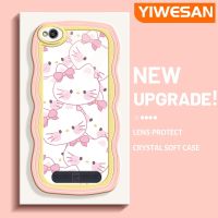 YIWESAN เคสสำหรับ Xiaomi Redmi 4A 5A 6A ลายการ์ตูนสีชมพูเฮลโลคิตตี้สีสันสดใสขอบลายคลื่นป้องกันเลนส์กล้องเคสโทรศัพท์โปร่งใสน่ารักเคสนิ่มกันกระแทกเคสซิลิโคนใส