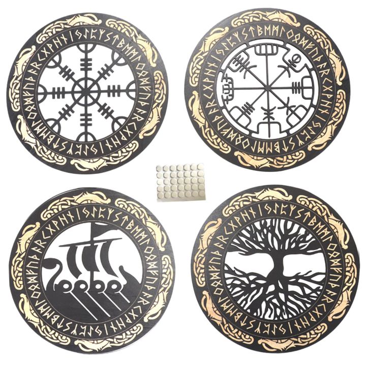 4pcs-set-round-wall-art-nordic-viking-runes-wooden-wall-decor-celtic-family-trees-viking-decor-amulet-sign-home-office-decor