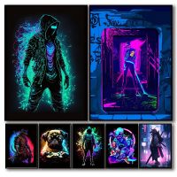 Ultra Cool Pop Art Neon Cyber Punk Samurai โปสเตอร์ Aesthetic Assassin Future Mask ทหารสาวแมวรถผ้าใบพิมพ์ Wall Art Home Room Decor