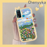 เคส Chenyyka สำหรับ VIVO Y30 Y50 Y30i ภาพวาดน้ำมันเคสลายดอกไม้ท้องฟ้าสีสันสดใสน่ารักเล็กๆน้อยๆเลนส์กล้องถ่ายรูปแบบนิ่มมอนสเตอร์ซิลิโคนเคสโปร่งใสกันกระแทกแบบใสง่ายป้องกัน