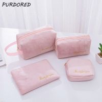 PURDORED 3 Pcs/set Velvet Cosmetic Bag Set Solid Women Makeup Bag Organizer Travel Toiletry Wash Bag Kit Neceser Kosmetyczka