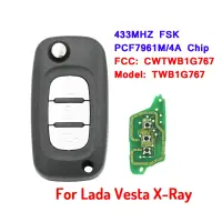 Xnrkey ที่ห้อยกุญแจรถรีโมทพลิกสำหรับ Lada Vesta Xray 433Mhz Pcf7961m Fob Twb1g767