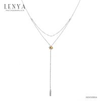 Lenya Jewelry  สร้อยคอเงินแท้ 925 ตัวเรือนชุบทองขาว ดีไซน์โดดเด่น ประดับด้วยพลอย ซิทริน(Citrine) และ คิวบิกเซอร์โคเนีย(Cubic Zirconia) สวยเฉียบ อัพลุคสาวแซ่บ!!