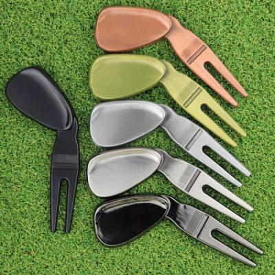 ：“{—— Golf Divot Repair Tool Zinc Alloy Switchblade Pitch Groove Cleaner Golf Pitchfork Training Pitch Mark Repair Tool Ball Marker