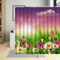 Rural Garden Flowers Plant Shower Curtain Sunflower Butterfly Flower Dandelion Tulip Scenery Bathroom Bath Curtains With Hooks