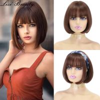 Short Bob Wig With Bangs Synthetic Wigs For Women Ombre Black Red Brown Blonde Lolita Cosplay Party NaturalHair High Temperature Wig  Hair Extensions