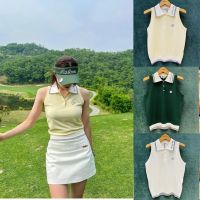 ☄₪▩ เวอร์ชั่นเกาหลีของกอล์ฟ MALBON GOLF เสื้อกั๊กสตรีปกเสื้อถักแขนกุดผ้าไหมน้ำแข็งด้านบนฤดูใบไม้ผลิและฤดูใบไม้ร่วงที่บางเฉียบ