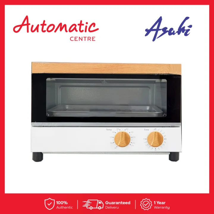 Asahi OT1212 White 12 Liters Oven Toaster with Wooden Print Design on