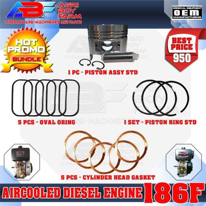 186F Aircooled Diesel Engine Bundle Promo Piston Assy Piston Ring Std