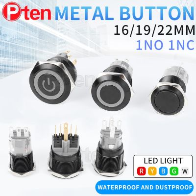 ™◑ 1NO1NC 16/19/22mm Waterproof Metal Push Button Switch LED Light Momentary Car Engine Power Switch 3/6/12/24/220V BLACK 2NO2NC