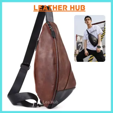 Malaysia Stock] Men's Leather Sling Bag Cross Body Multifunction Shoulder  Beg Lelaki Kulit