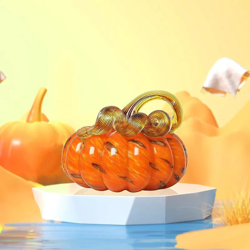 Hand Blown Glass Orange Pumpkin Figurines Crystal Pumpkin Home ...