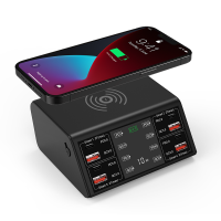 100W Multi 8 USB Charger HUB Fast Charging Station PD 27W QC 3.0 Multi USB C 15W Wireless Charger สำหรับ iPhone 14 13 12 11 Pro Max Samsung S22 Ultra S21 S20หมายเหตุ20 10 Xiaomi HUAWEi แท่นชาร์จด่วนแบบเสียบผนัง