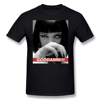 2023 อื่นๆ เสื้อยืดทารันติโน่ MIA WALLACE เสื้อยืดลายเส้นผ้าฝ้ายลายตาราง กราฟิก แขนสั้น Fun Man Tshirt Stre