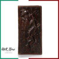 TOP☆AWK Men wallets Leather Three-dimensional dragon pattern retro mens oil leather mid-length multi-card wallet vertical A4