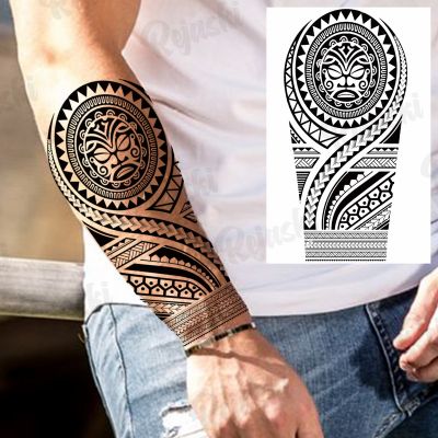 【YF】 Black Maori Thorns Temporary Tattoos For Men Adults Realistic Totem Compass Rose Flower Eye Fake Tattoo Sticker Arm Leg Tatoos