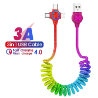 3in1 3A 1เมตรสปริงสายสำหรับ iPhone USB ยืดหดได้ Xiaomi สายไฟสำหรับ Huawei สายข้อมูลสำหรับที่ชาร์จความเร็วสูง Sansung Micro 8 Pin Type-C