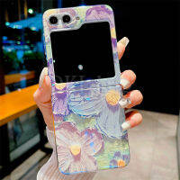 เคสโทรศัพท์2023พับปลอกสำหรับ Samsung กาแลคซีเคสมือถือบลูเรย์ลายดอกไม้ภาพวาดสีน้ำมันแฟชั่น Flip5พับได้5 2023