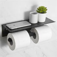 Matte Black And Brushed Gold Double Toilet Roll Paper Holder อุปกรณ์ห้องน้ำ WC ผ้าขนหนู Holder Rack Shelf Aluminium Material