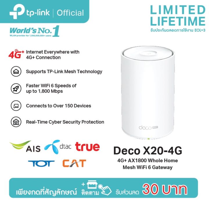 tp-link-deco-x20-4g-เราเตอร์-mesh-รุ่นใส่ซิม-4g-ax1800-whole-home-mesh-wifi-6-gateway-รับประกัน-limited-lifetime-โดย-tplink-ประเทศไทย