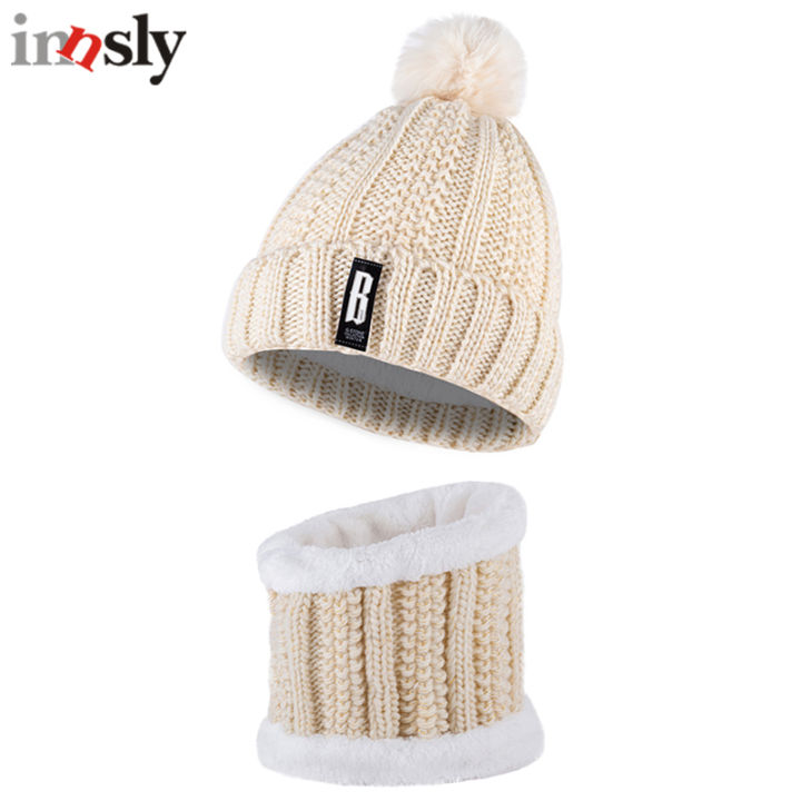 winter-female-knit-scarf-hat-set-thick-warm-skullies-beanies-for-women-outdoor-cycling-riding-ski-bonnet-caps-tube-scarf-rings