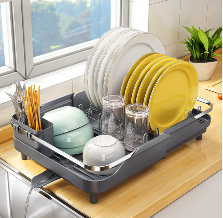 Dish Drying Rack, Stainless Steel Dish Rack and Drainboard Set,  Expandable(11. ) Sink Dish Drainer with Cup Holder Utensil Holder for  Kitchen Counter