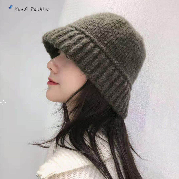 huax-หมวกแฟชั่นหมวกแบบคาดสำหรับผู้หญิงสีทึบหมวกทรง-beanie-หัวใหญ่