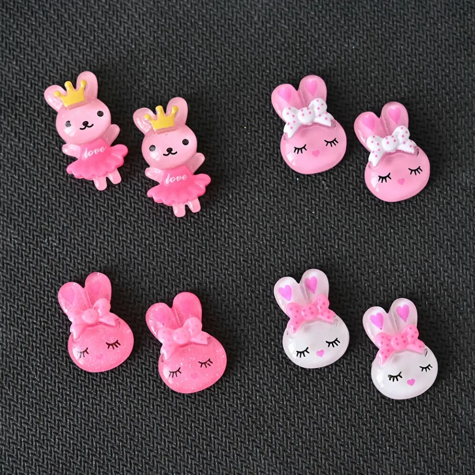 20/50pcs Bear Rabbit Resin Nail Rhinestones Cute Cartoon Lollipop