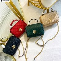 23 new womens tory burchˉbag square fat diamond check diagonal cross-flap postman chain bag one-shoulder cross-body armpit casual bag