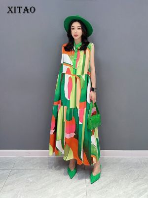 XITAO Dress Fashion Temperament Women Sleeveless Print Dress