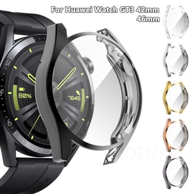 เคสป้องกัน TPU แบบนิ่มสไตล์ใหม่สำหรับนาฬิกา Huawei GT3 46มม. 42มม. ฝาครอบป้องกันแบบเต็มหน้าจอกรอบซิลิโคนเคลือบสำหรับนาฬิกา Huawei GT 3