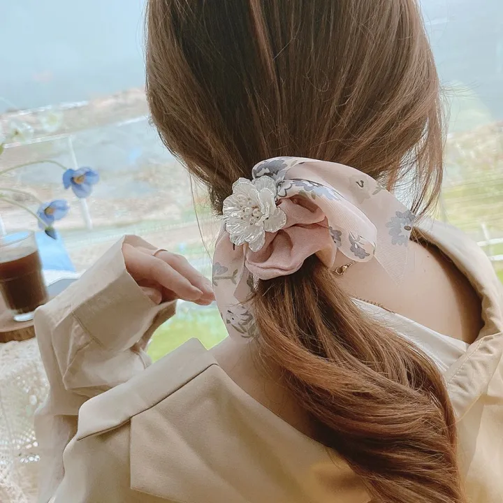 CHANBAEK Trendy Vintage Flower Ribbon Hair Bands Pearl Sweet Hair Rope  Rings Ponytail Holder Korean Bow Scrunchies Women Hair Ties | Lazada PH