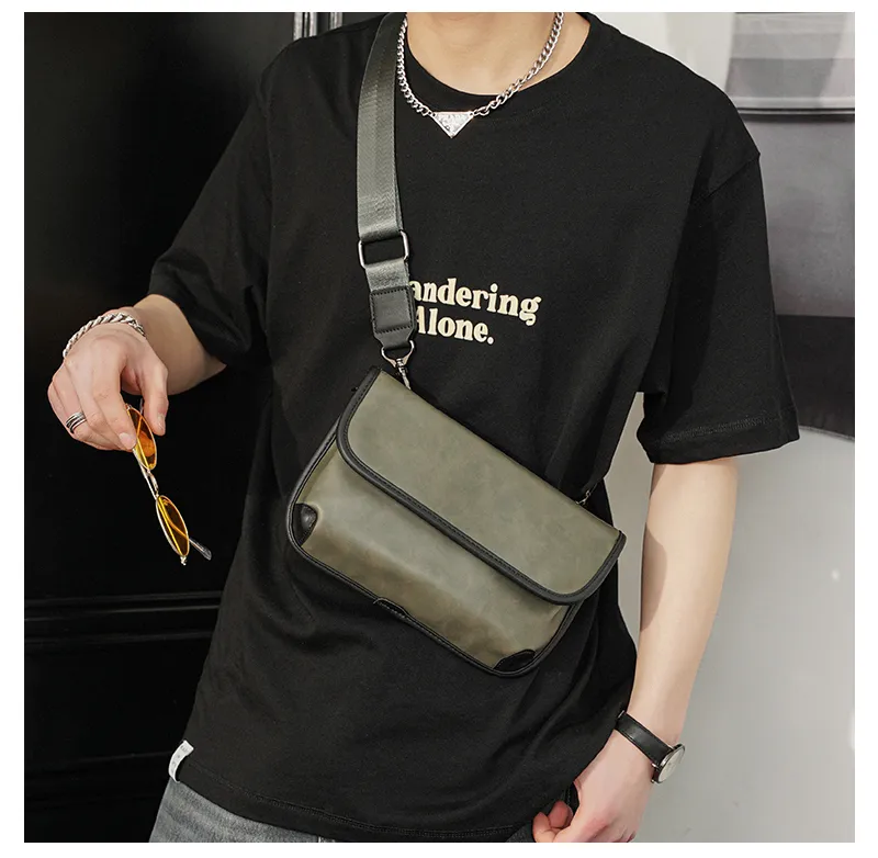 LEBSGE Men Small Diagonal Square Bag Pu Leather Black Color Street Style  Small Shoulder Bag Mobile Phone Bag Crossbody Bag