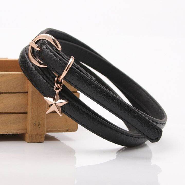 ladies-trendy-fashion-five-pointed-star-decorative-thin-belt-versatile-black-student-pants-womens-environment