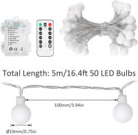 Yohencin 5M 50ไฟคริสต์มาสสีขาวอบอุ่น8โหมดรีโมทคอนลในร่มกลางแจ้งไฟนางฟ้าใช้พลังงานจากแบตเตอรี่