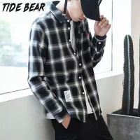 TIDE BEAR เสื้อวินเทจ ชาย เสื้อ วินเทจ เสื้อเชิ๊ตผู้ชาย ลายสก็อตแขนยาวเสื้อสไตล์เกาหลี สไตล์ฮ่องกง สไตล์ญี่ปุ่น อินเทรนด์ หล่อ เสื้อลำลอง